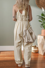 Ruched High Waist Sleeveless Wide Leg Jumpsuit
