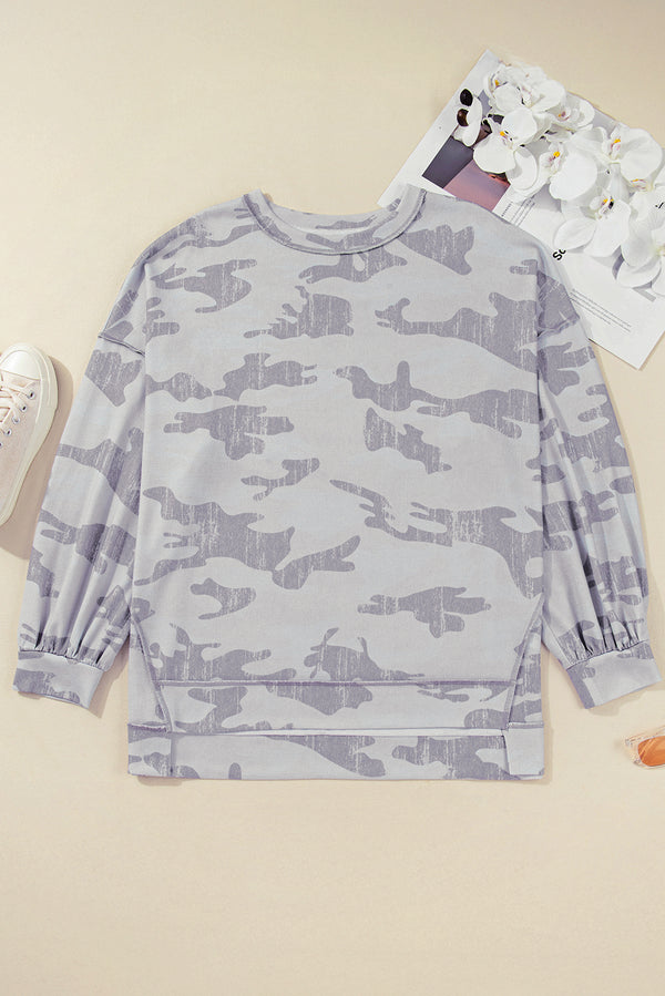 Multicolour Camouflage Print Round Neck Plus Size Sweatshirt
