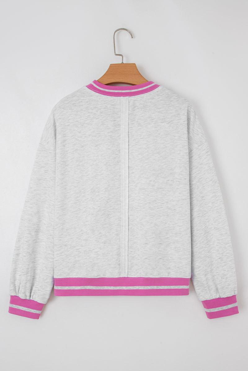 Flower Patch Contrast Trim Crew Neck Sweatshirt