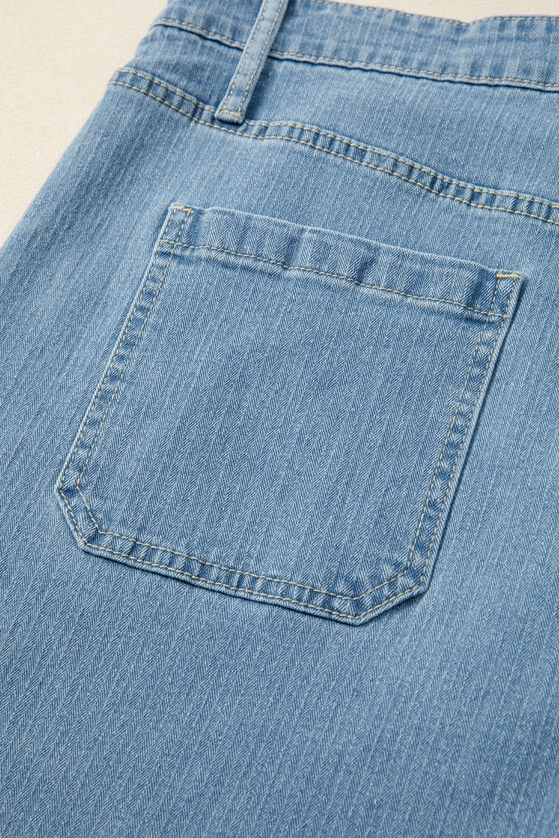 Patched Pocket Textured Wide Leg Plus Size Jeans