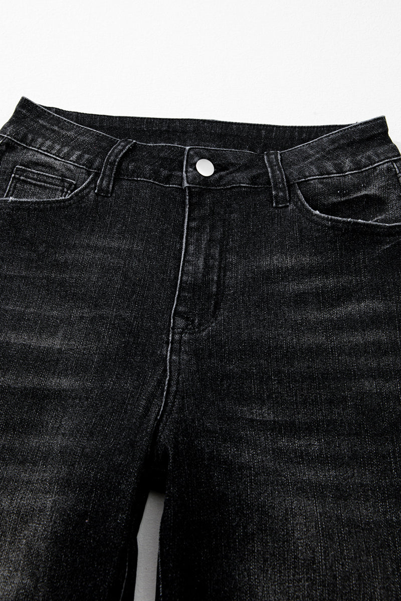 Mineral Wash Raw Hem High Waist Flared Jeans