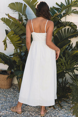 Stripe Spaghetti Strap Pocketed High Waist Maxi Dress