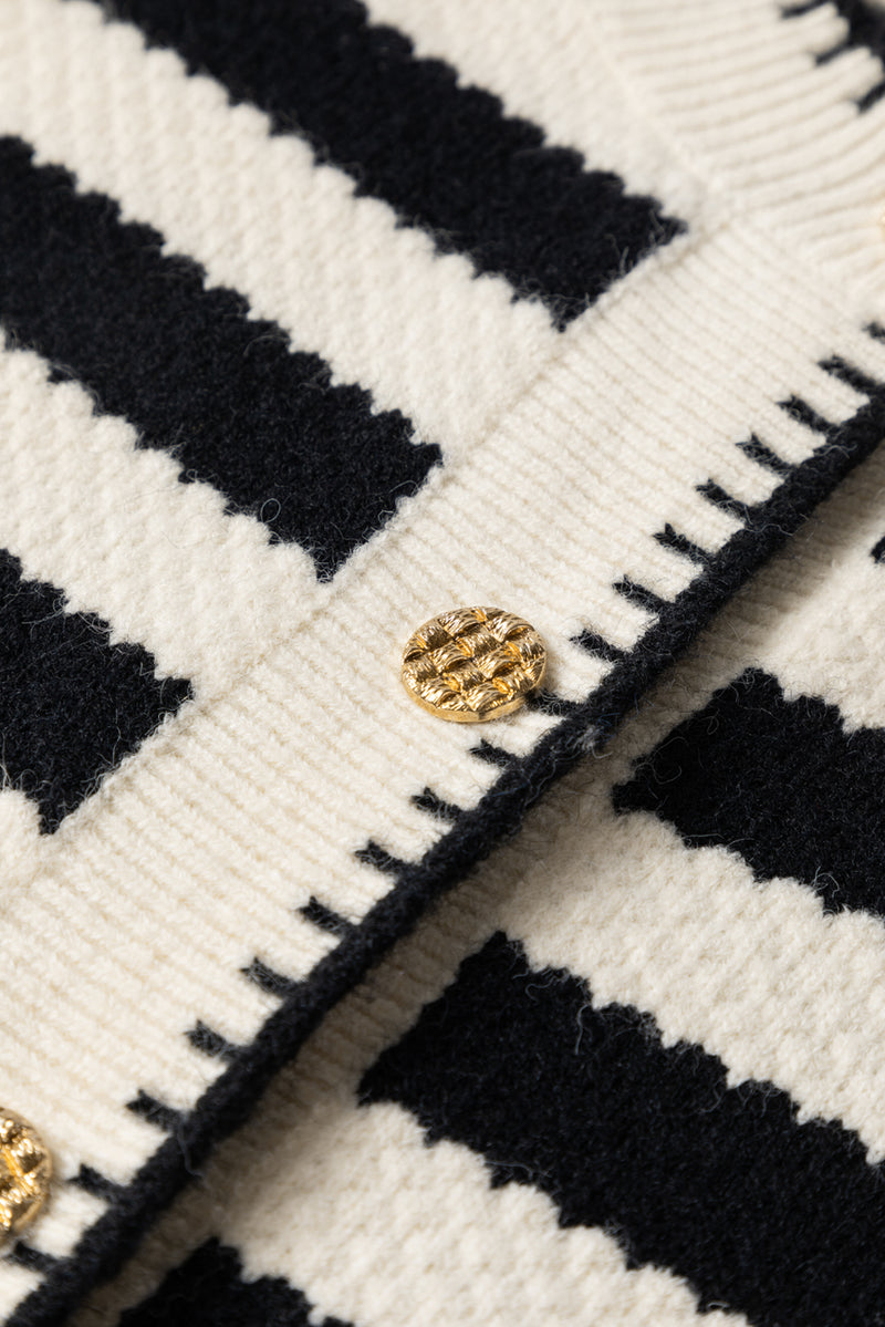 Solid Stripe Chic Golden Button Cardigan Sweater