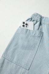 Stripe Mid Rise Drawstring Waist Jeans