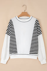 Stripe Colorblock Patchwork Contrast Stitching Oversize Sweatshirt