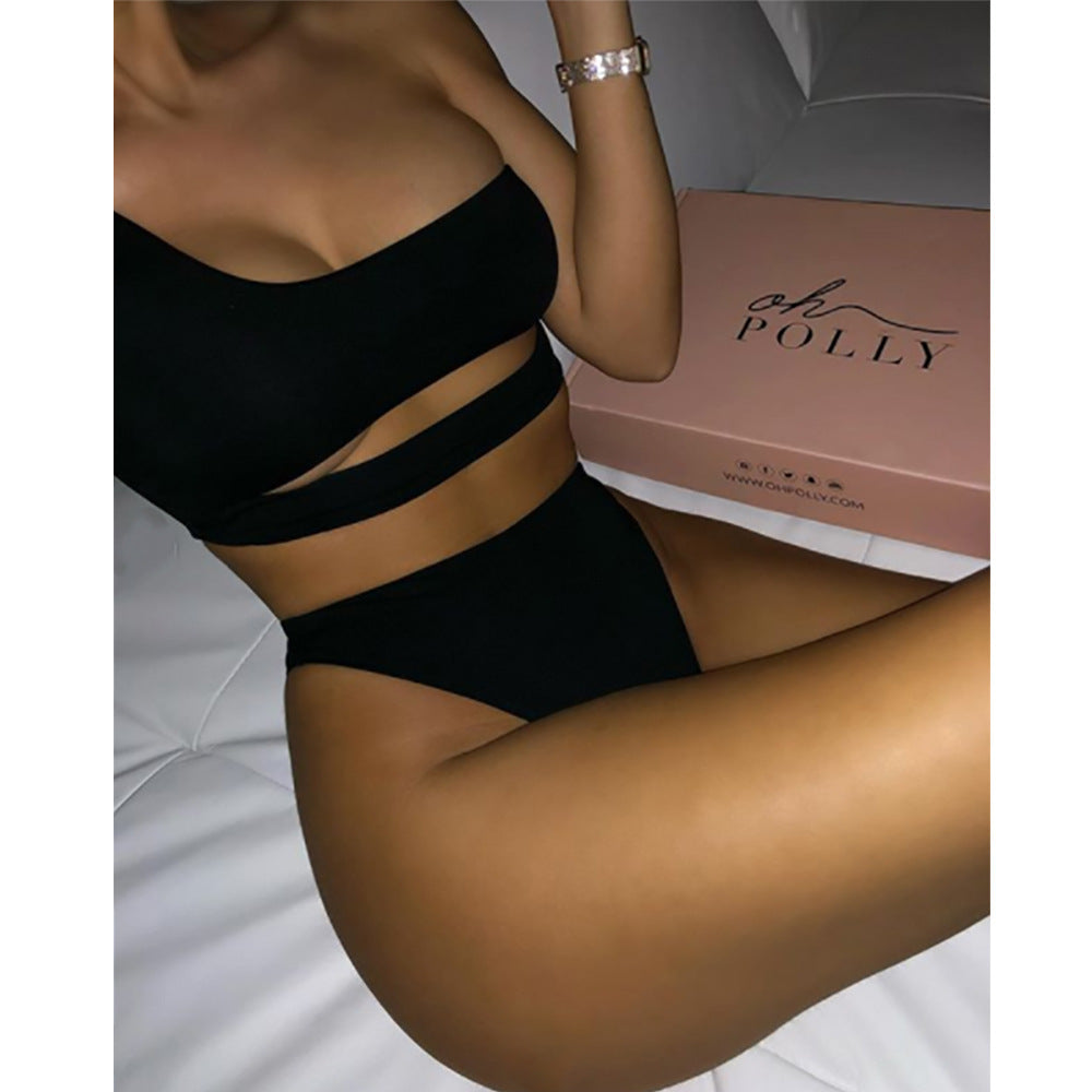 Solid Color Bikini Half Sleeve Swimsuit Women