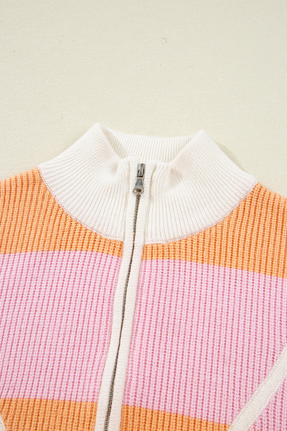 Stripe Colorblock Half Zip Oversize Sweater