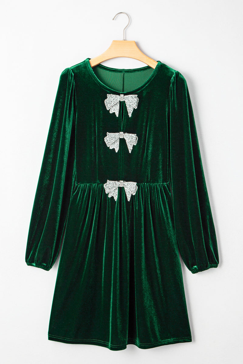 Bowknot Decor High Waist Velvet Mini Dress