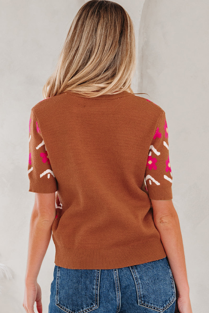 Floral Short Puff Sleeve Sweater