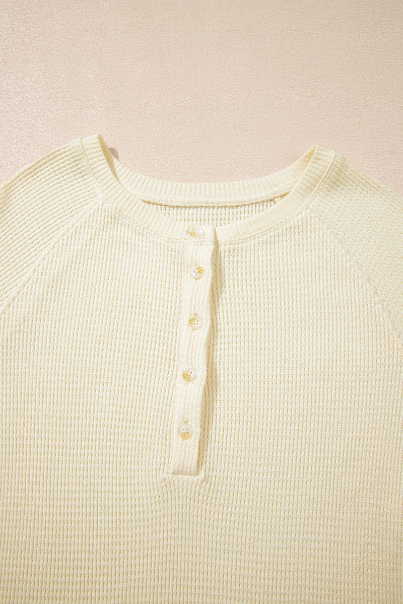 Textured Knit Half Buttons Henley Top