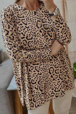 Leopard Print Long Batwing Sleeve Loose Top