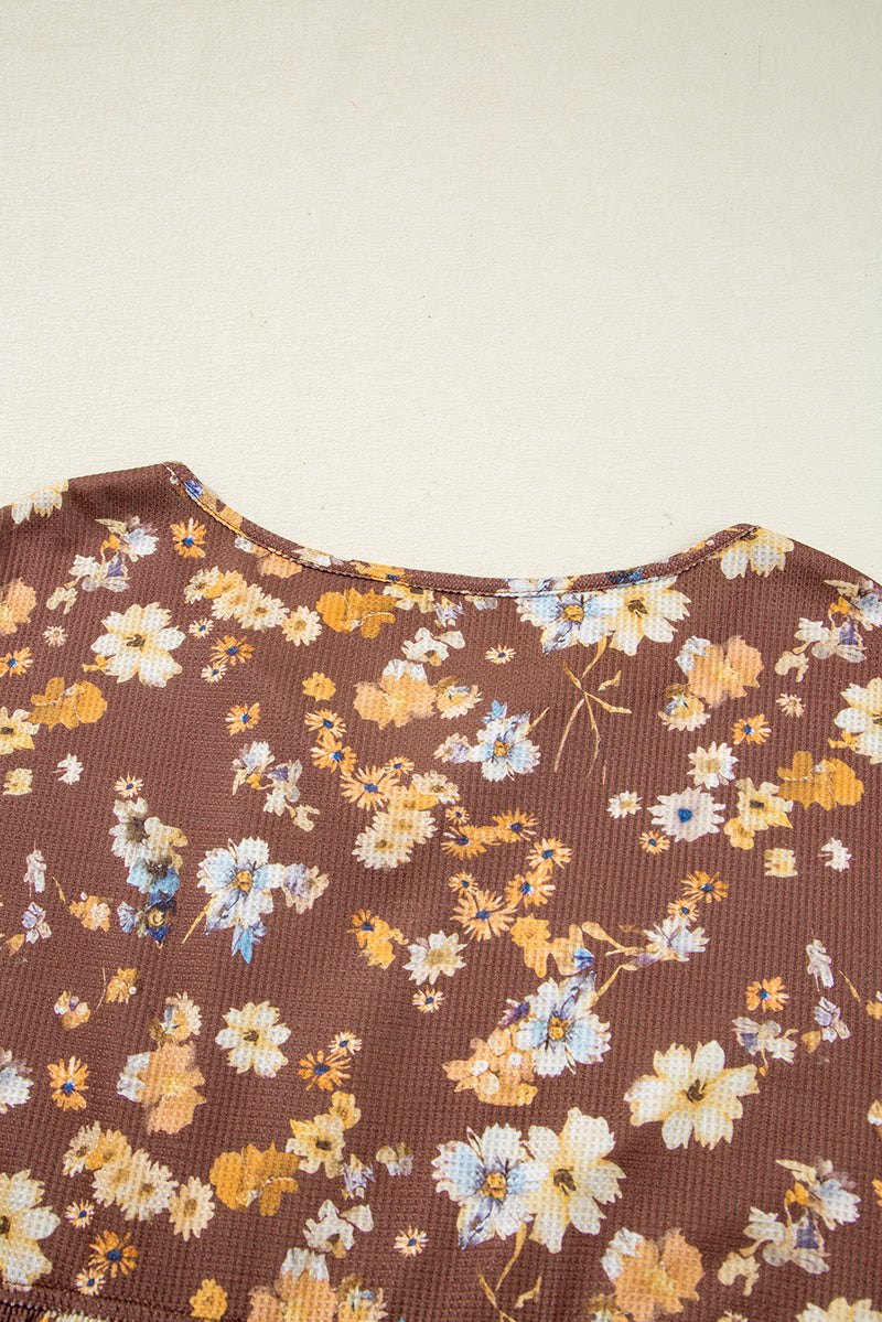 Floral Textured Tied Neck Long Sleeve Plus Size Babydoll Blouse