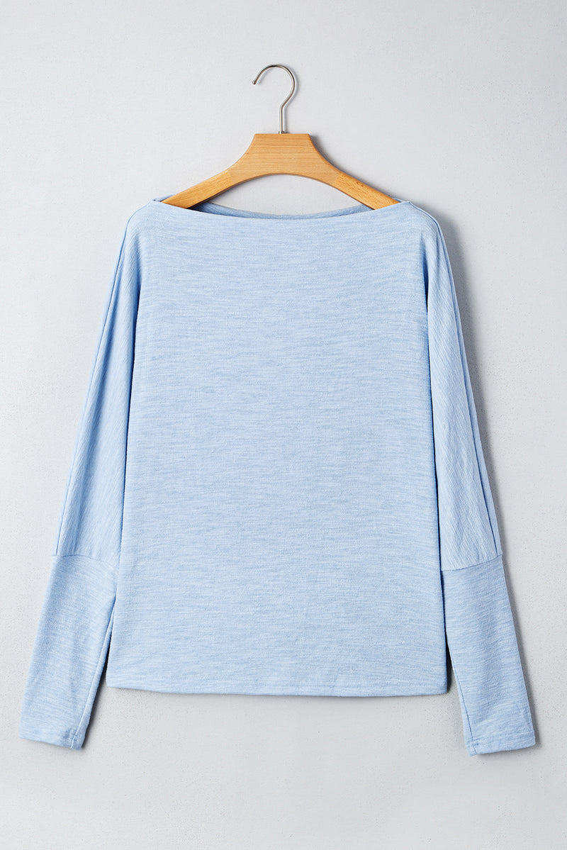 Solid Color Batwing Long Sleeve Top