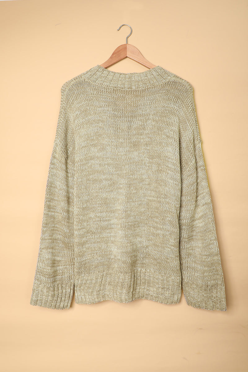 Solid V neck Drop Shoulder Knitted Sweater