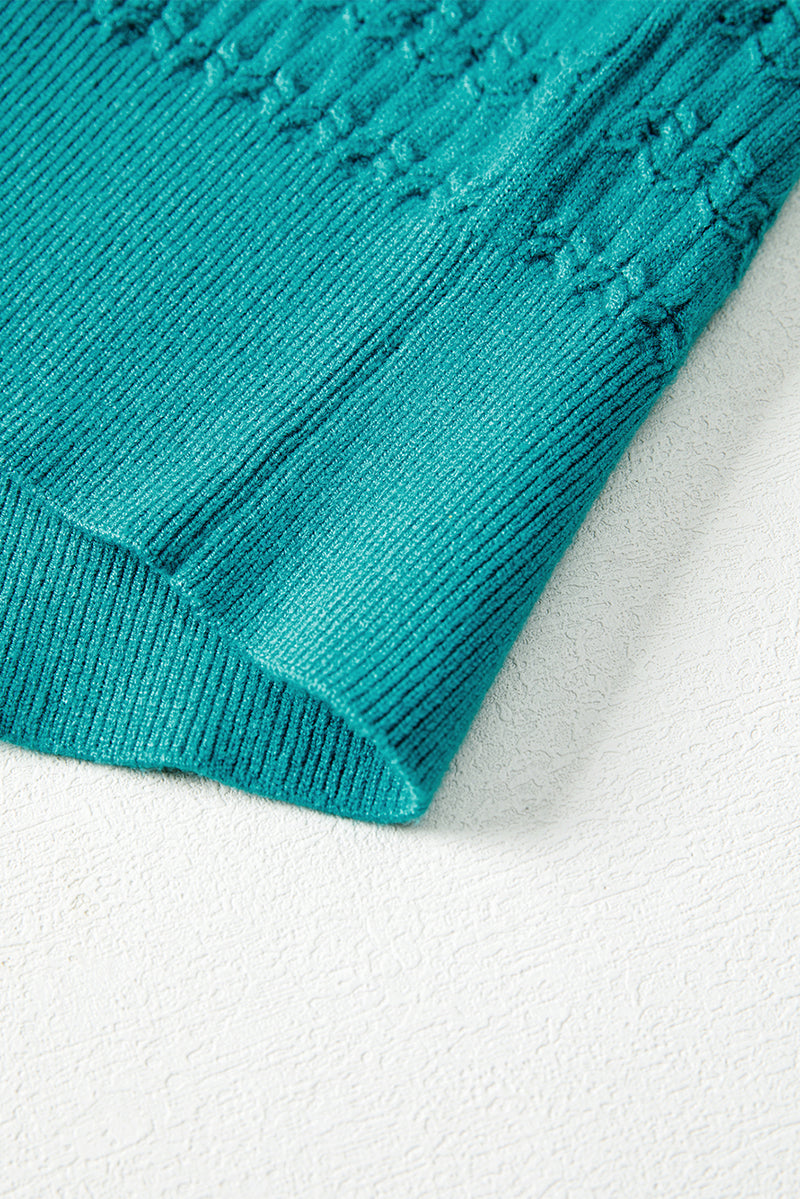 Trendy Pattern Knit Ribbed Cuffs Crew Neck Sweater