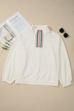 Plus Size Rhombus Texture Contrast Striped Collar Baggy Sweatshirt