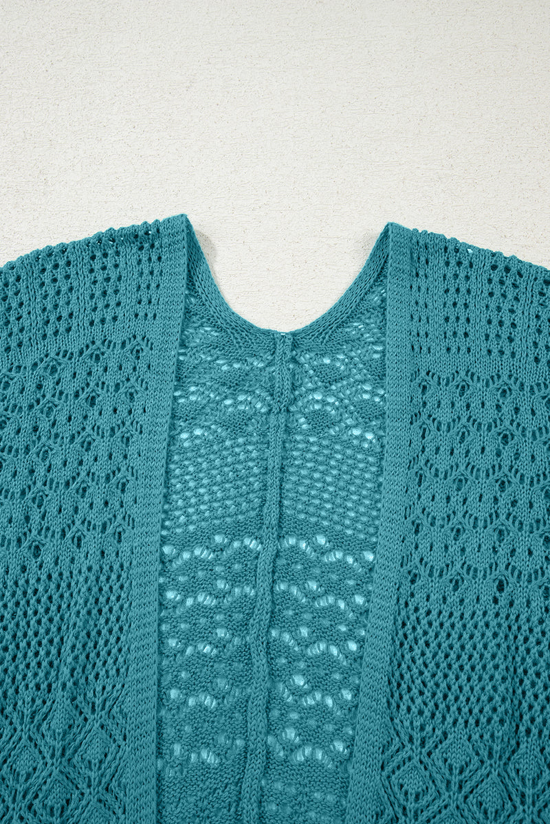 Mix Pattern Hollowed Knit Open Front Cardigan