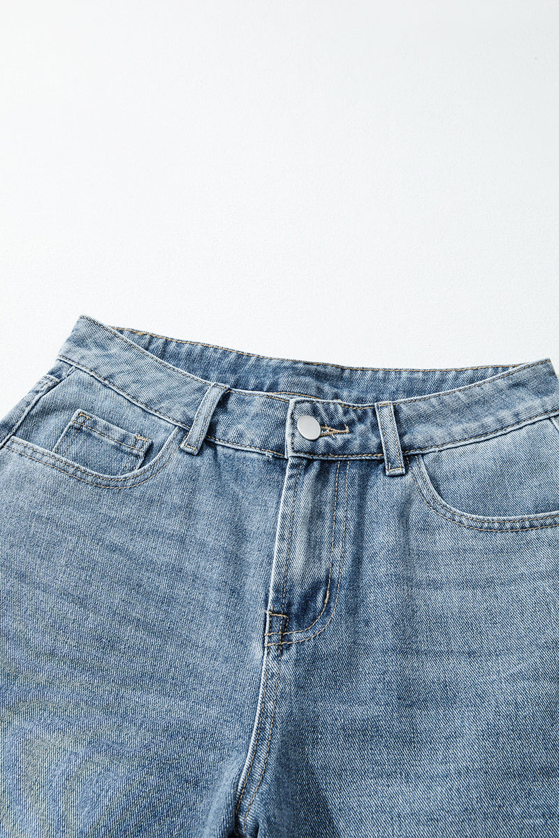 Embroidered Cropped Wide Leg High Waist Jeans