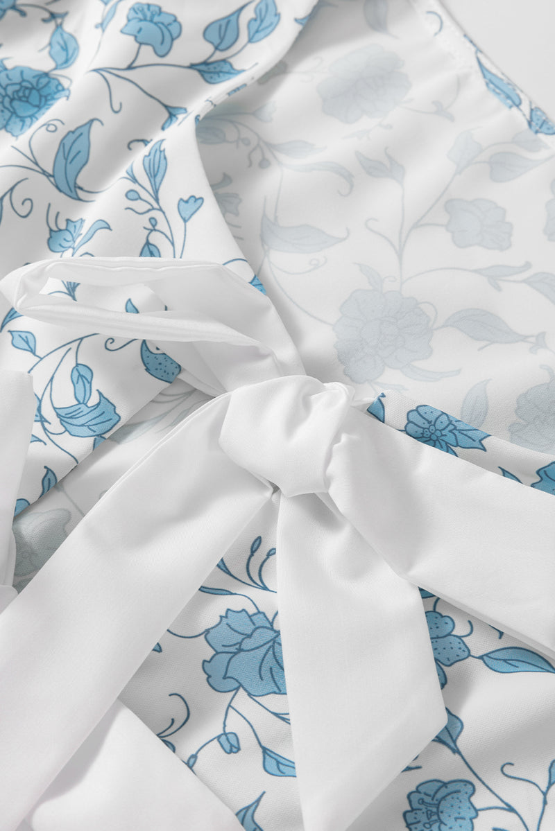 Floral Contrast Bow Puff Sleeve Mini Dress