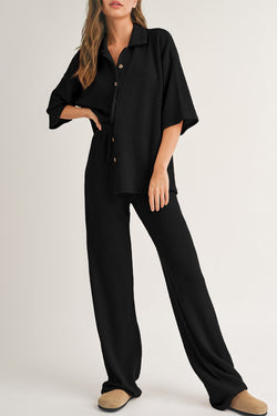 Textured Buttoned Shirt and Casual Pants Set