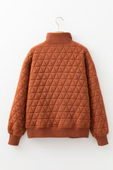 Geometric Quilted Half Zipped Loose Sweatshirt