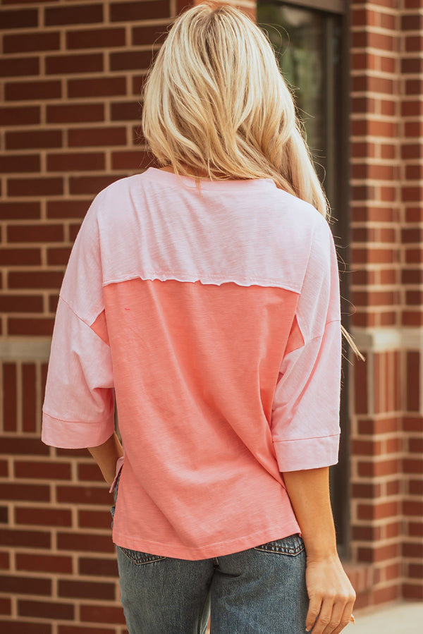 Flower Patched Exposed Seam Bracelet Sleeve Oversized T Shirt