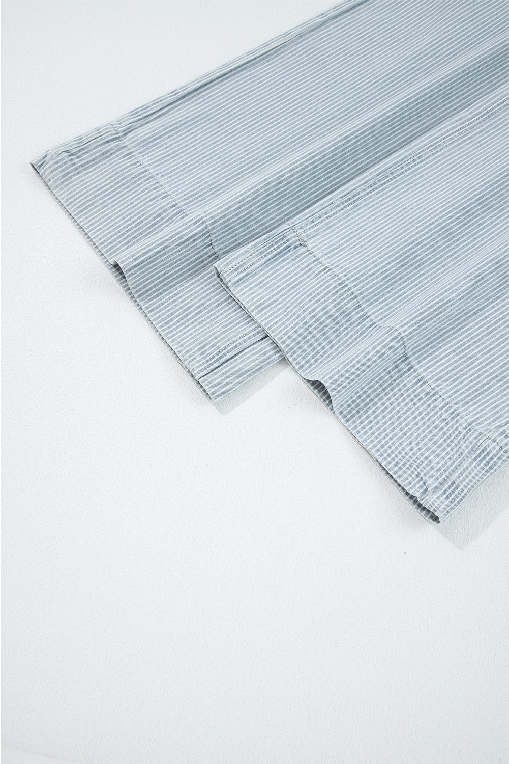 Stripe Button Flap Pocket Cuffed Hem Wide Leg Jeans