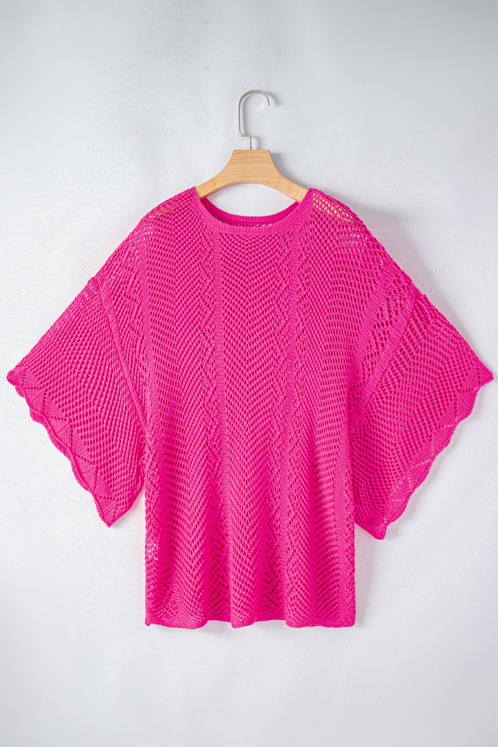 Solid Pointelle Knit Scallop Edge Short Sleeve Top