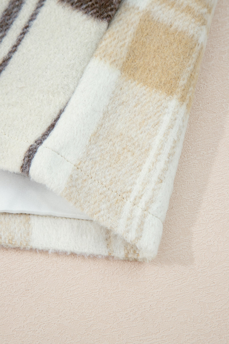 Multicolour Plaid Patchwork Side Pockets Buttoned Shacket