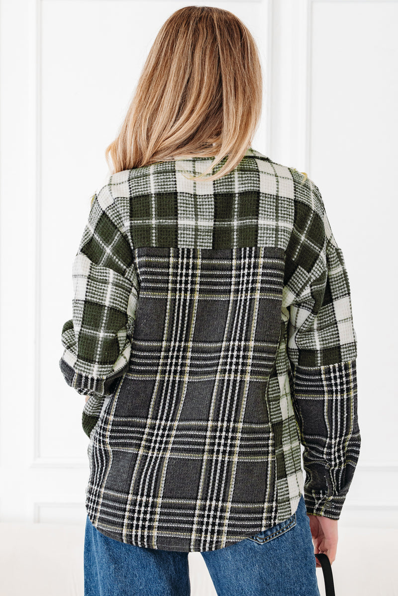 Plaid Print Textured Knit Buttoned Shacket