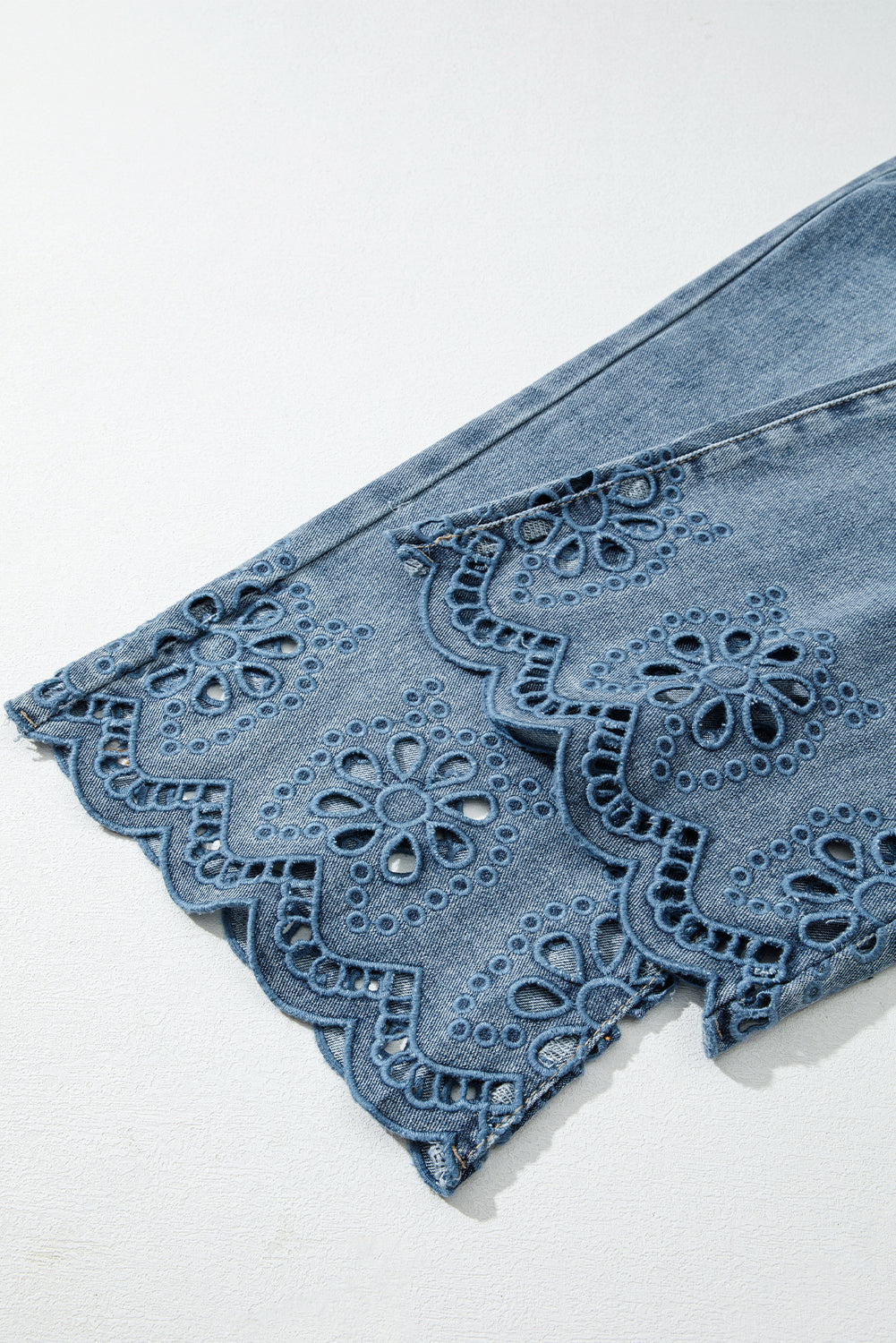 Embroidered Cropped Wide Leg High Waist Jeans