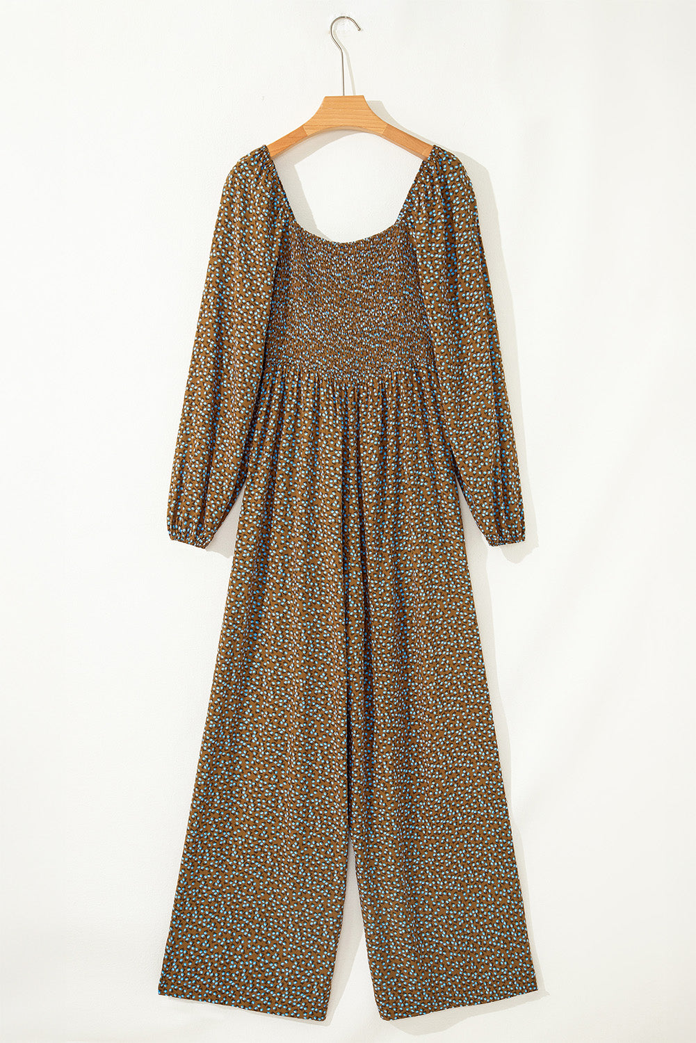 Floral Print Western Smocked Bodice Square Neck Wide Leg Jumpsuit