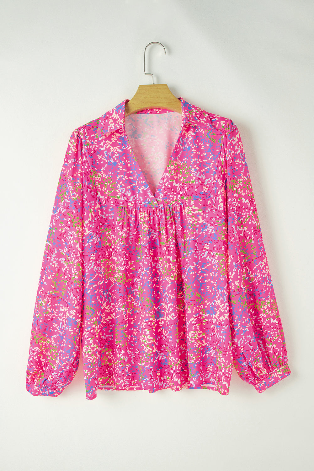 Abstract Print Collared V Neck Baby doll Blouse
