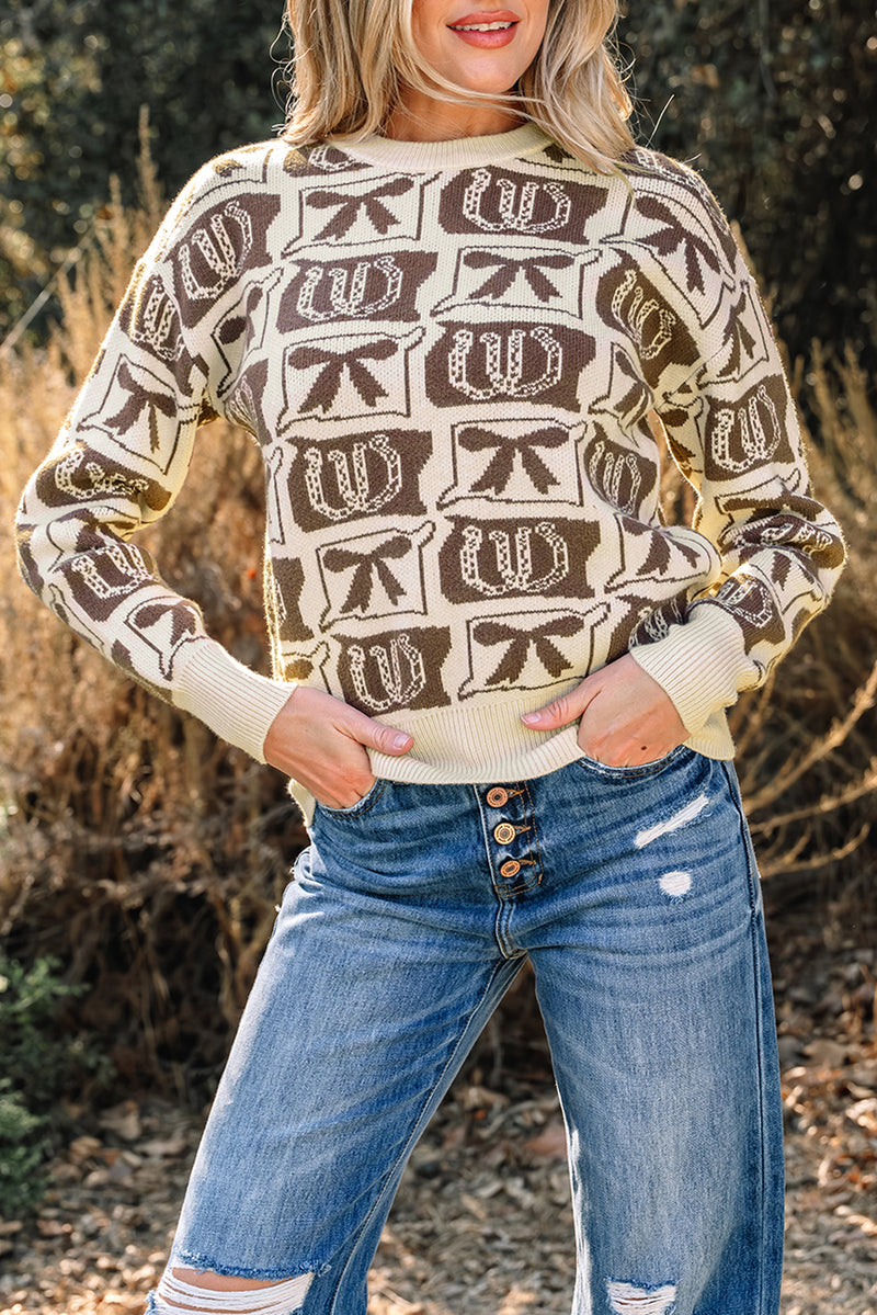 Bows & Horseshoes Pattern Western Fashion Print Sweater