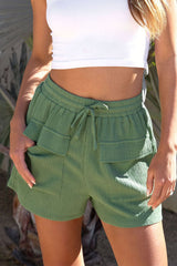 Flap Pocket Casual Drawstring Elastic Waistband Shorts