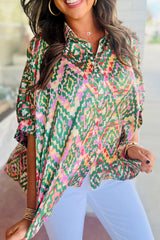 Abstract Print Half Sleeve Button up Loose Shirt