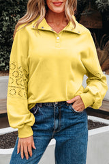 Embroidered Flower Patchwork Snap Buttons Pullover Sweatshirt