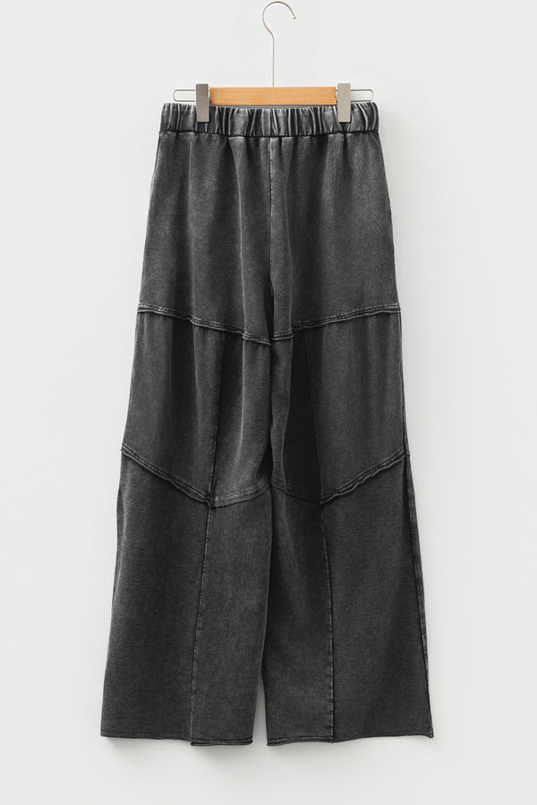 Mineral Wash Tiered Wide Leg Patchwork Drawstring Pants