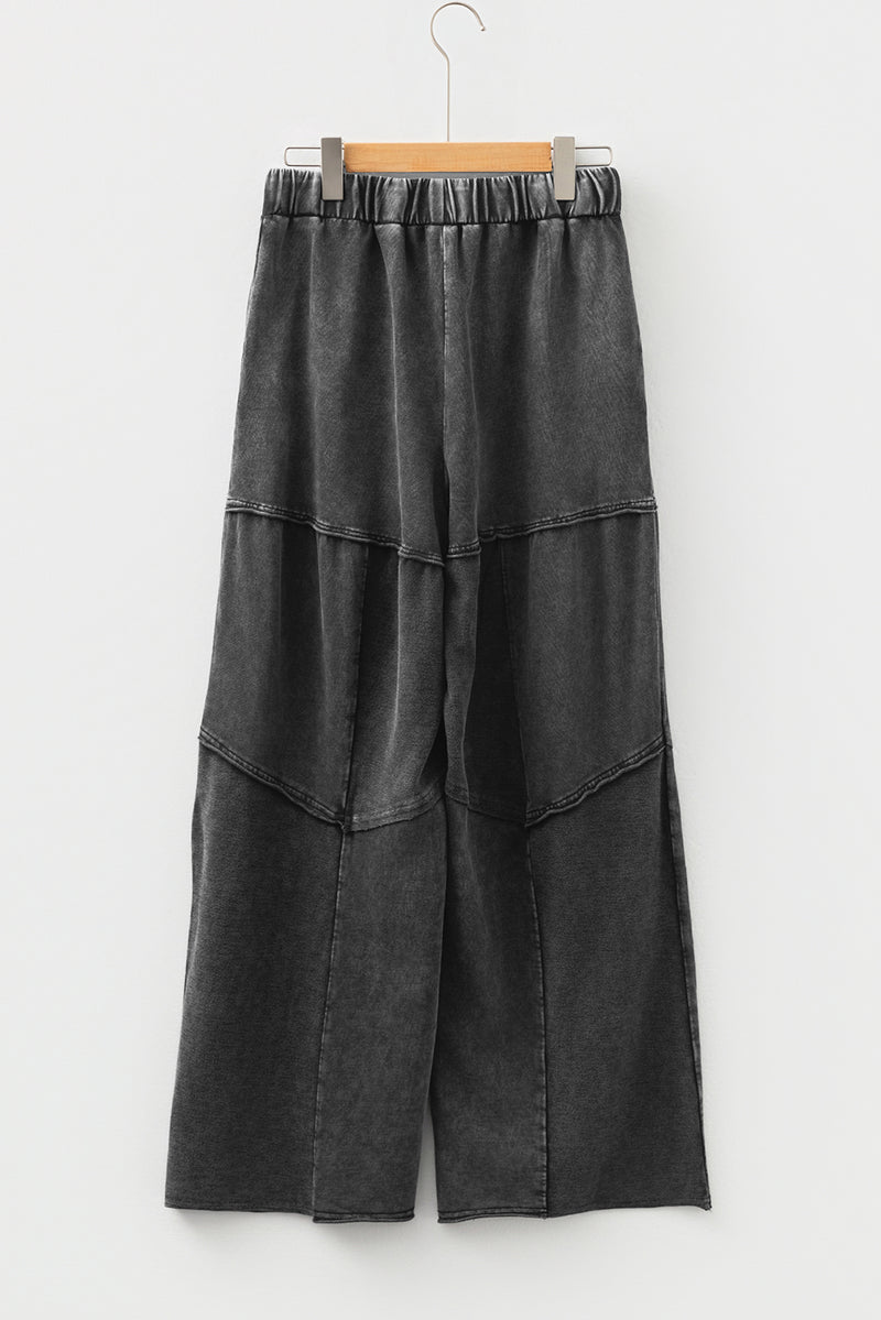 Mineral Wash Tiered Wide Leg Patchwork Drawstring Pants