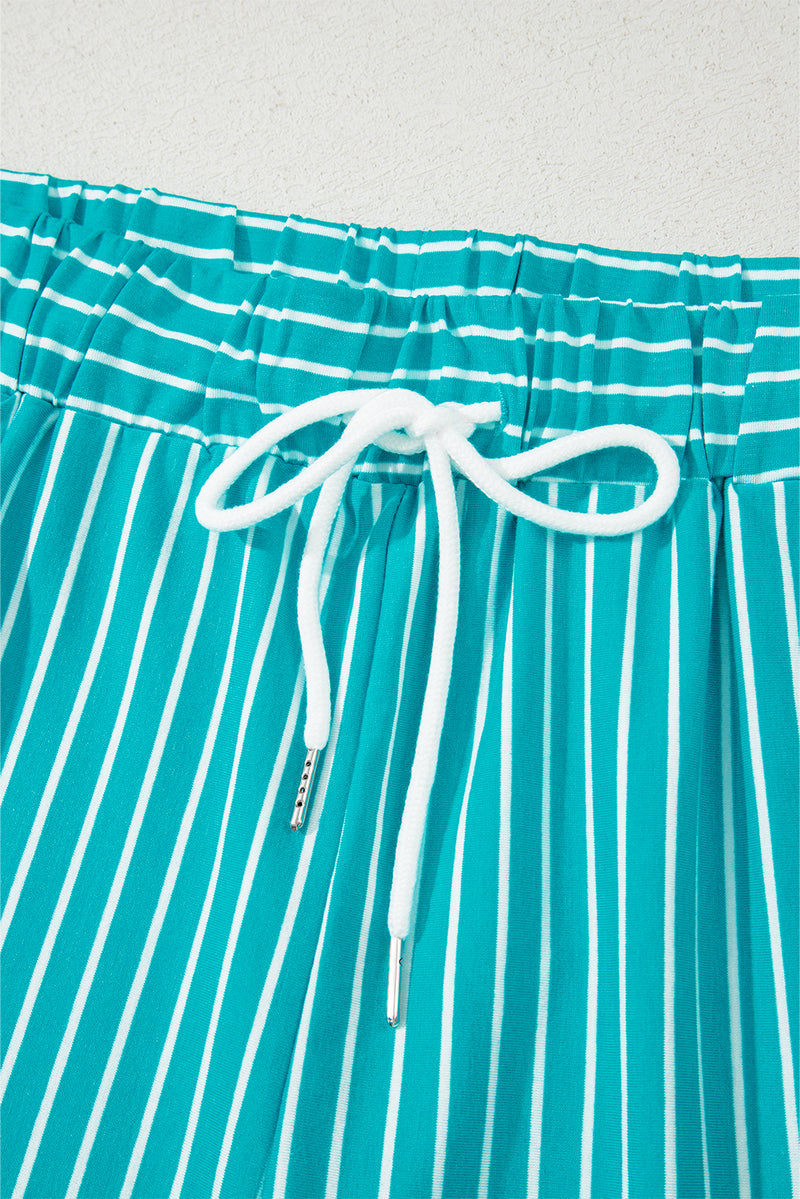 Stripe V Neck Tee and Casual Short Set