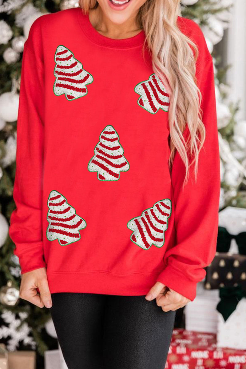 Playful Christmas Tree Patched Dropped Shoulder Sweatshirt