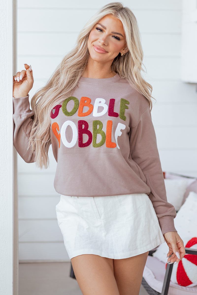 GOBBLE Letter Graphic Thanksgiving Shift Sweatshirt