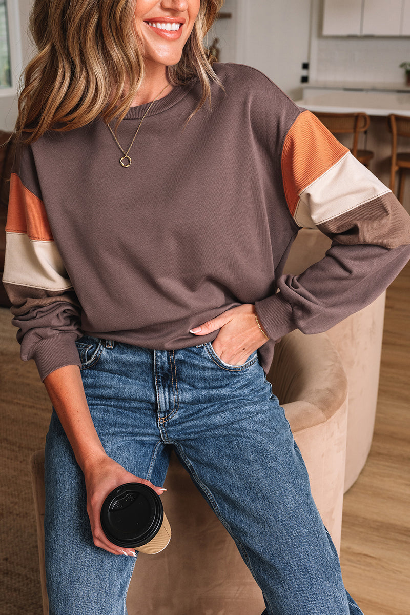 Color Block Drop Shoulder Pullover Casual Sweatshirt