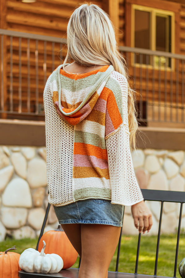Oversized Color block V Neck Hooded Sweater