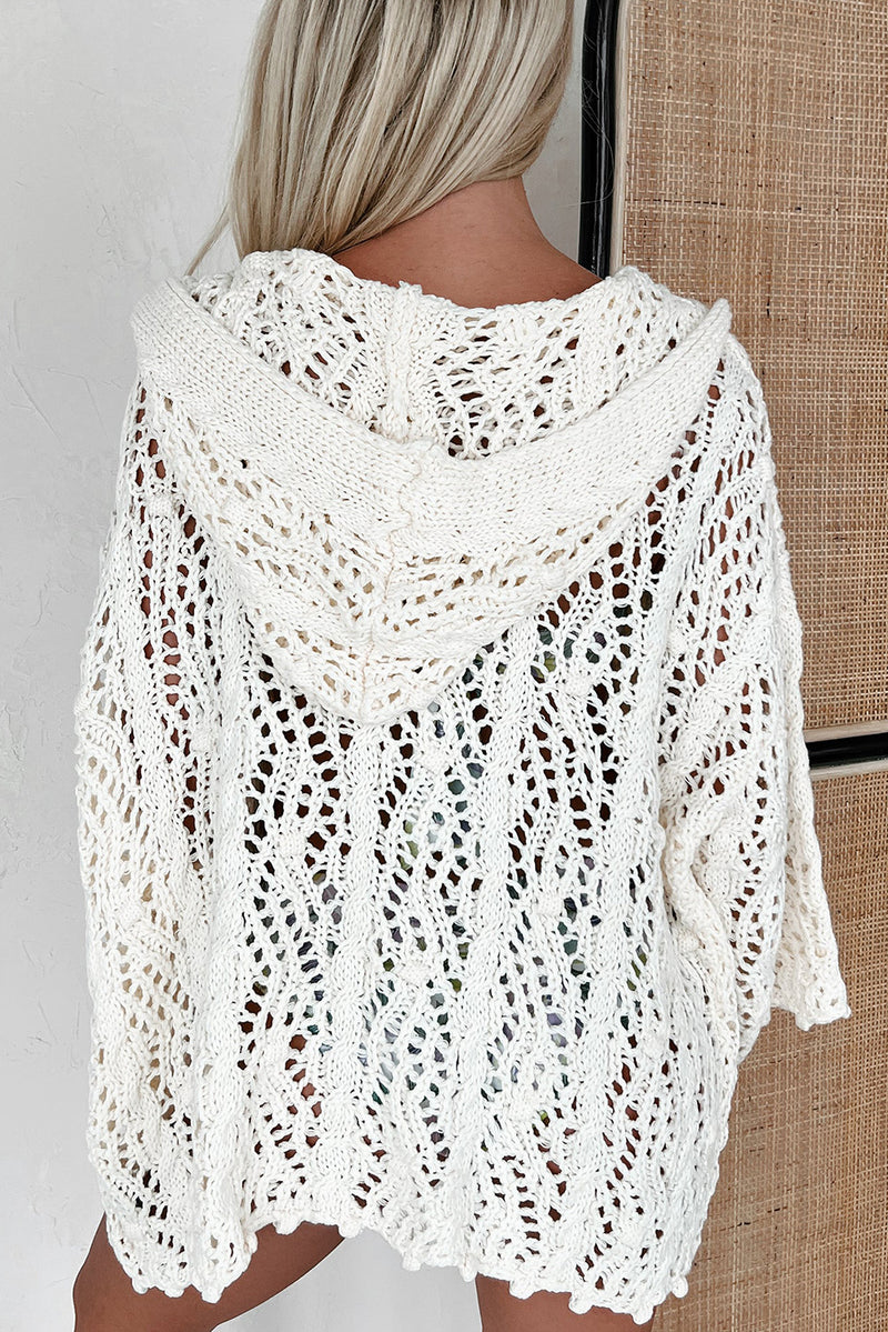 Fashion Open Knit Hooded Beach Cover Up