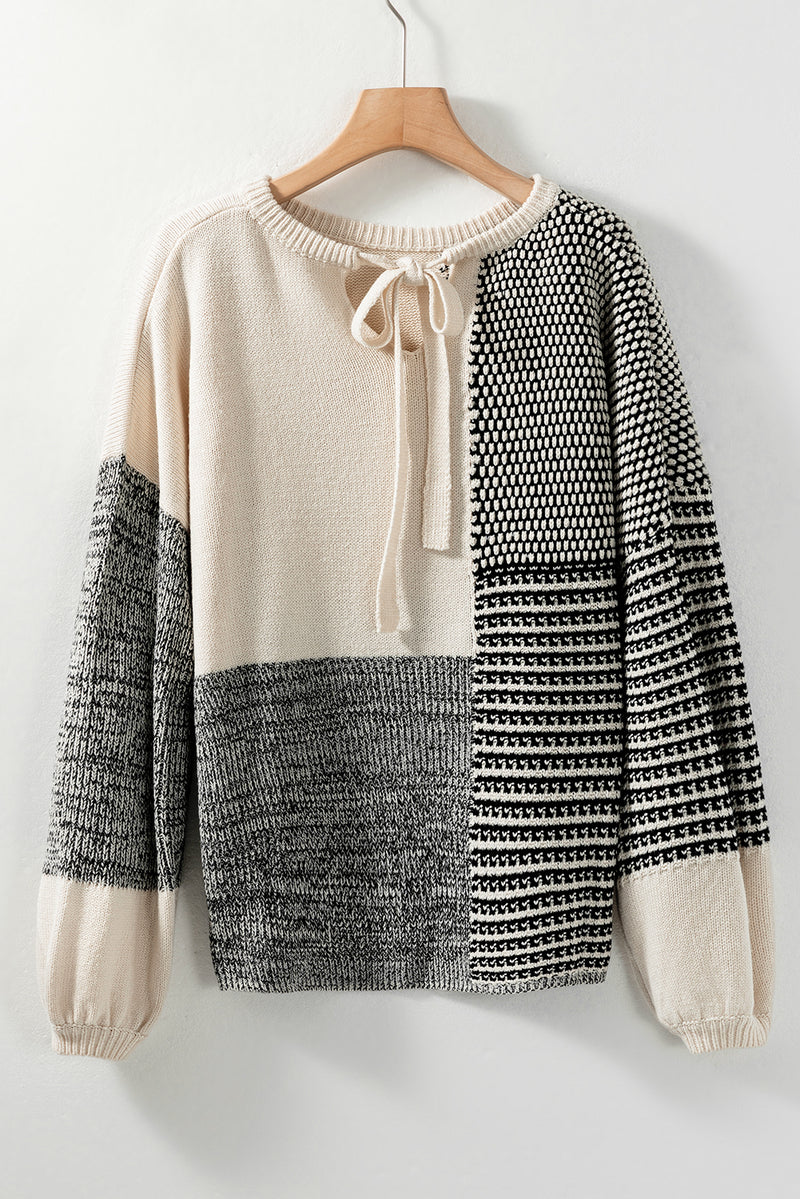 Neutral Colorblock Tie Back Sweater