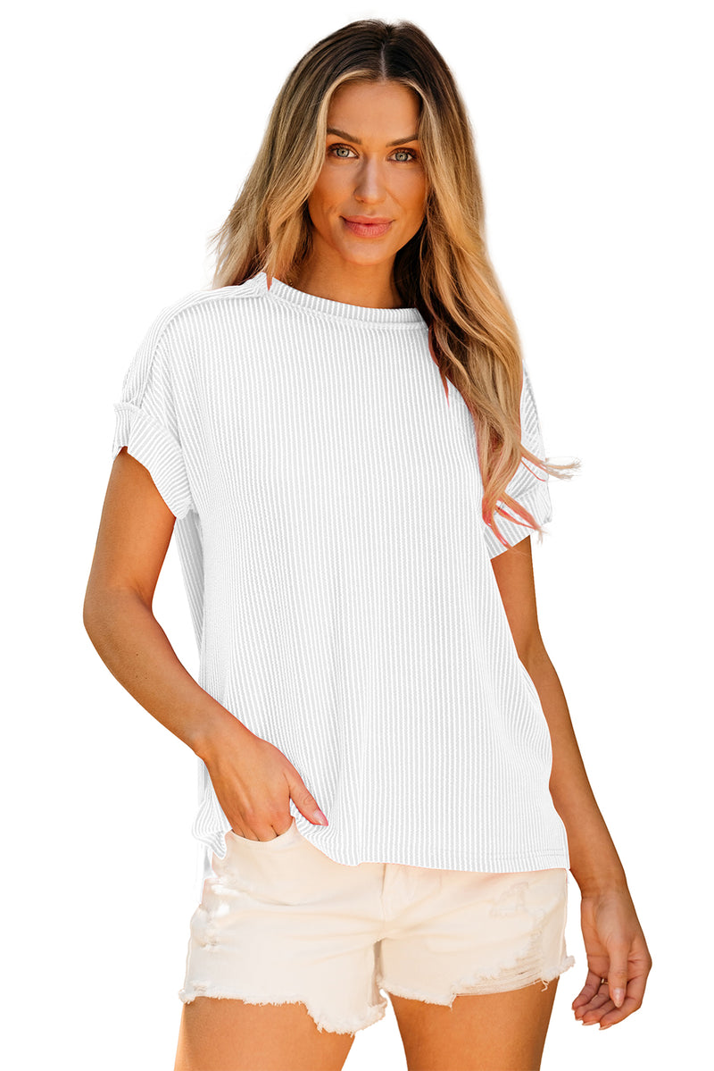 Textured Knit Exposed Stitching T-shirt