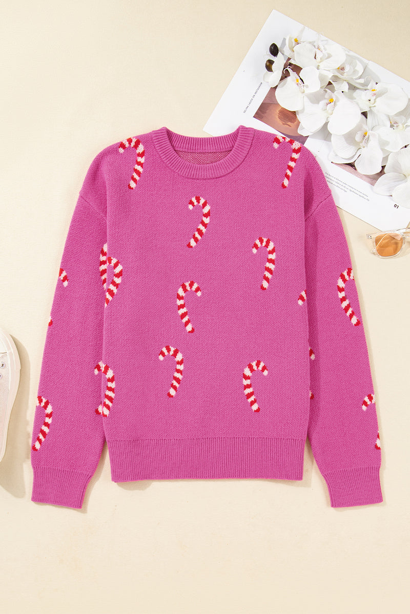 Christmas Candy Cane Holiday Drop Shoulder Sweater