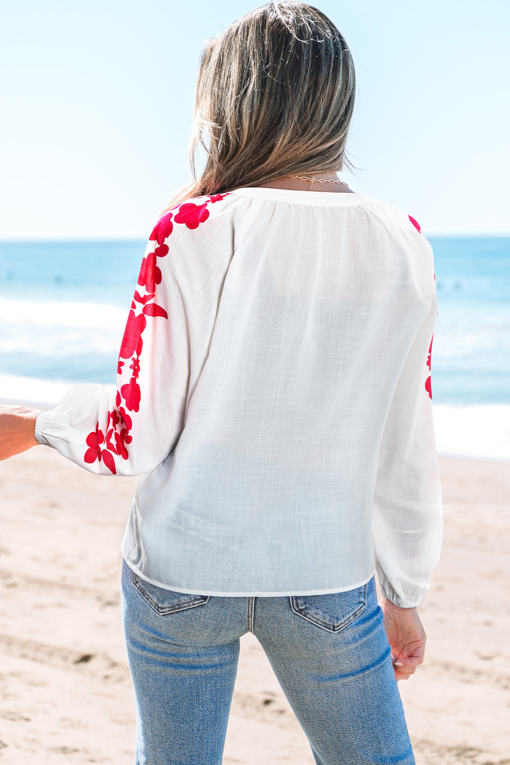 Floral Embroidered Puff Long Sleeve Casual Shirt