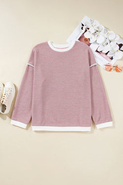 Contrast Trim Knitted Drop Shoulder Plus Size Top